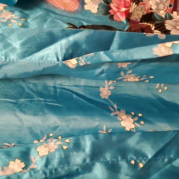 Silk Aqua Blue Peacock Night/Day Robe - Picture 3 of 4